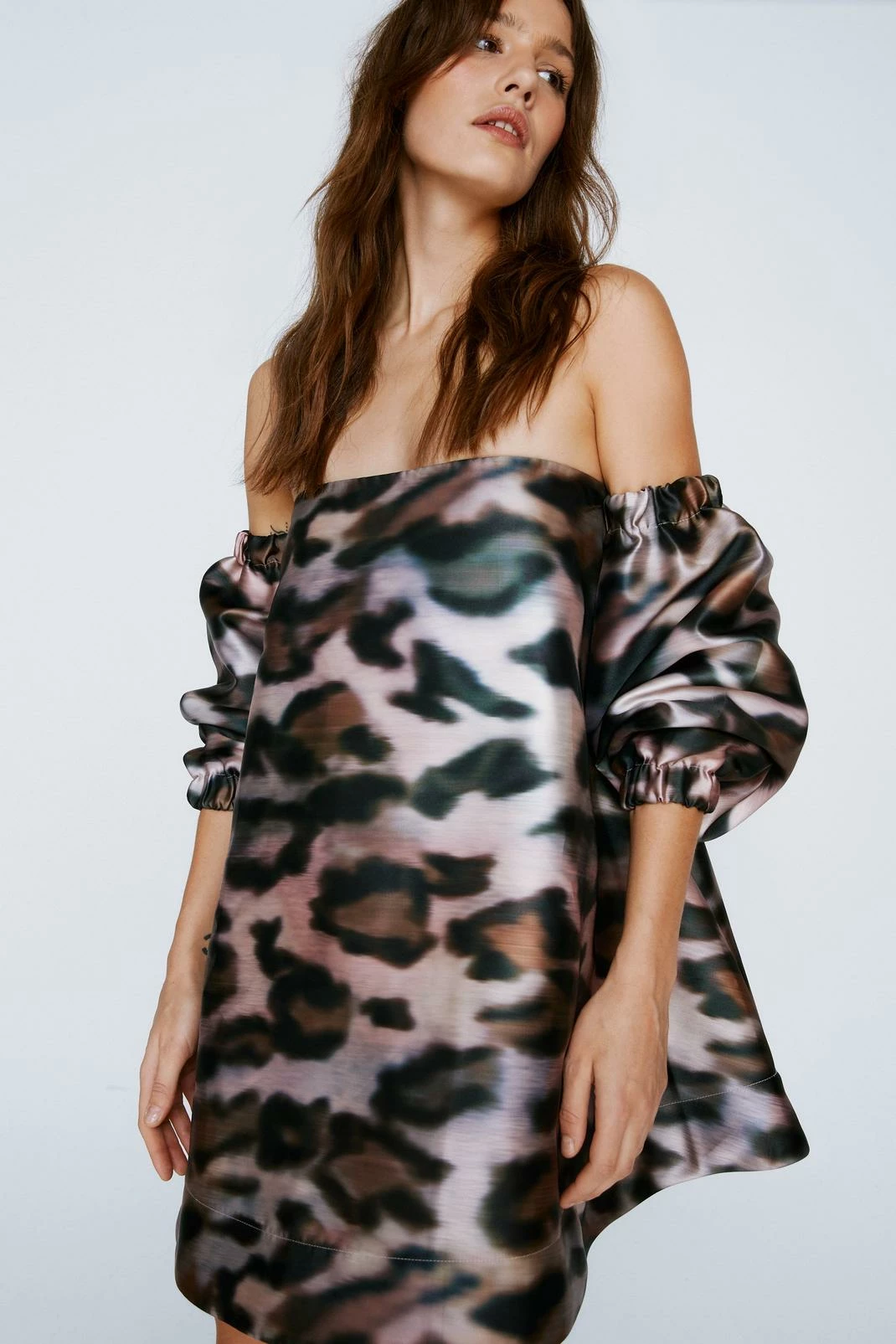 Leopard Print Bardot Structured Mini Dress 2 Leopard Print Bardot Structured Mini Dress - Image 2