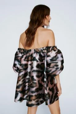 Leopard Print Bardot Structured Mini Dress 6 Leopard Print Bardot Structured Mini Dress -Nasty Gal Sales Store Sales womens brown leopard print bardot structured mini dress 2