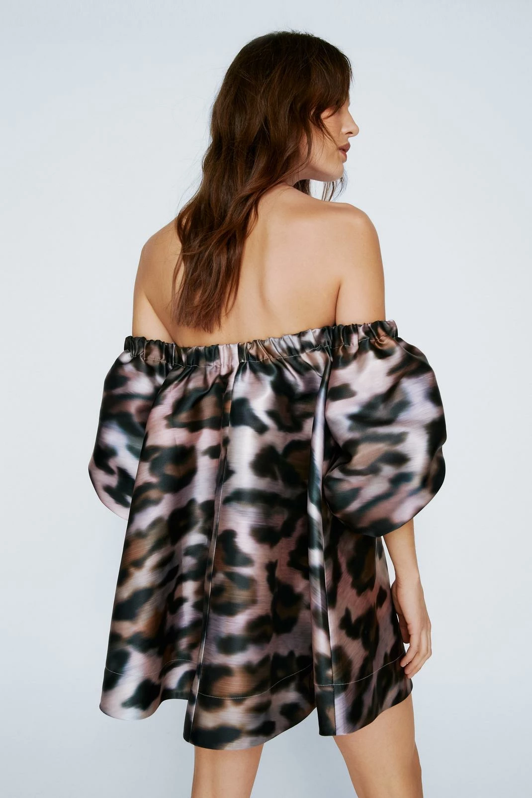 Leopard Print Bardot Structured Mini Dress 3 Leopard Print Bardot Structured Mini Dress - Image 3