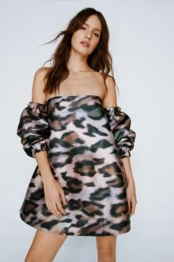 Leopard Print Bardot Structured Mini Dress 7 Leopard Print Bardot Structured Mini Dress -Nasty Gal Sales Store Sales womens brown leopard print bardot structured mini dress 3