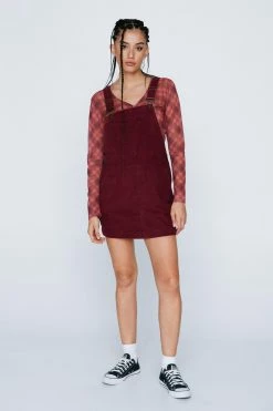 Cord Pocket Front Overall Mini Dress 10 Cord Pocket Front Overall Mini Dress -Nasty Gal Sales Store Sales womens burgundy cord pocket front overall mini dress