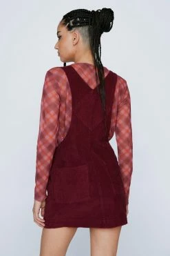 Cord Pocket Front Overall Mini Dress 12 Cord Pocket Front Overall Mini Dress -Nasty Gal Sales Store Sales womens burgundy cord pocket front overall mini dress 5