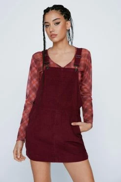 Cord Pocket Front Overall Mini Dress 13 Cord Pocket Front Overall Mini Dress -Nasty Gal Sales Store Sales womens burgundy cord pocket front overall mini dress 6