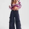Fluffy Stripe Knitted Ruched Front Crop Top