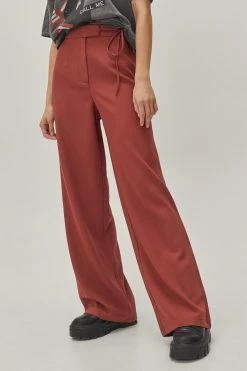 Tie Waist Tailored Wide Leg Pants -Nasty Gal Sales Store Sales womens burgundy tie waist tailored wide leg pants 3