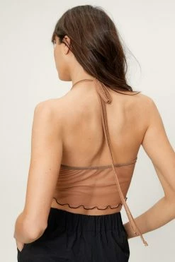 Exposed Seam Halterneck Cropped Top -Nasty Gal Sales Store Sales womens camel exposed seam halterneck cropped top 2