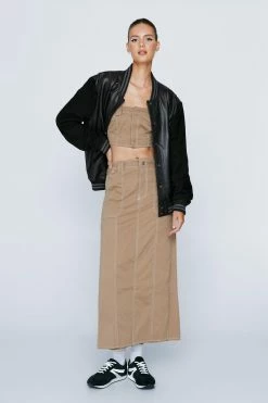 Exposed Stitch Twill Bandeau Corset Top