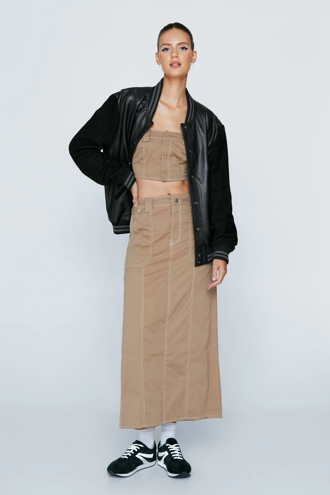 Exposed Stitch Twill Bandeau Corset Top 1 Exposed Stitch Twill Bandeau Corset Top