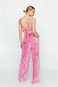 Crinkle Velvet Tailored Wide Leg Pants -Nasty Gal Sales Store Sales womens candy20pink crinkle velvet tailored wide leg pants 2