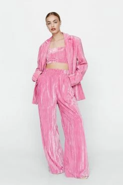 Crinkle Velvet Tailored Wide Leg Pants -Nasty Gal Sales Store Sales womens candy20pink crinkle velvet tailored wide leg pants 3