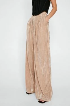 Crinkle Velvet Tailored Wide Leg Pants -Nasty Gal Sales Store Sales womens champagne crinkle velvet tailored wide leg pants 1