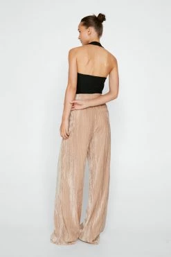 Crinkle Velvet Tailored Wide Leg Pants -Nasty Gal Sales Store Sales womens champagne crinkle velvet tailored wide leg pants 2