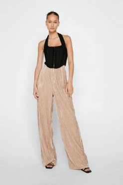 Crinkle Velvet Tailored Wide Leg Pants -Nasty Gal Sales Store Sales womens champagne crinkle velvet tailored wide leg pants