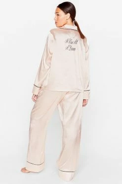 Plus Size Satin Contrast Piping Shirt And Pants Set 7 Plus Size Satin Contrast Piping Shirt And Pants Set -Nasty Gal Sales Store Sales womens champagne plus size all a dream satin pajama set 3