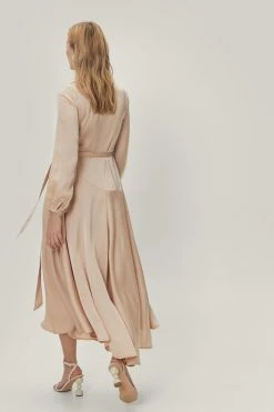 Satin Wrap Bias Cut Maxi Evening Dress -Nasty Gal Sales Store Sales womens champagne satin long sleeve belted maxi wrap dress 2