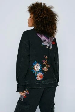 Embroidered Beaded Oversized Pocket Shacket -Nasty Gal Sales Store Sales womens charcoal embroidered beaded oversized pocket shacket 2