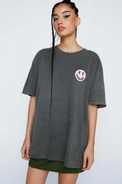 Smile Graphic Oversized T-shirt -Nasty Gal Sales Store Sales womens charcoal smile graphic oversized t shirt 3