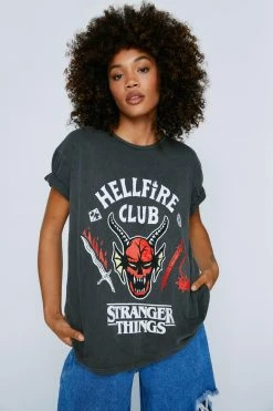 Stranger Things Hellfire Club Oversized T-Shirt -Nasty Gal Sales Store Sales womens charcoal stranger things hellfire club oversized t shirt 3