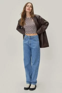 Checkerboard Cropped Racer Tank Top