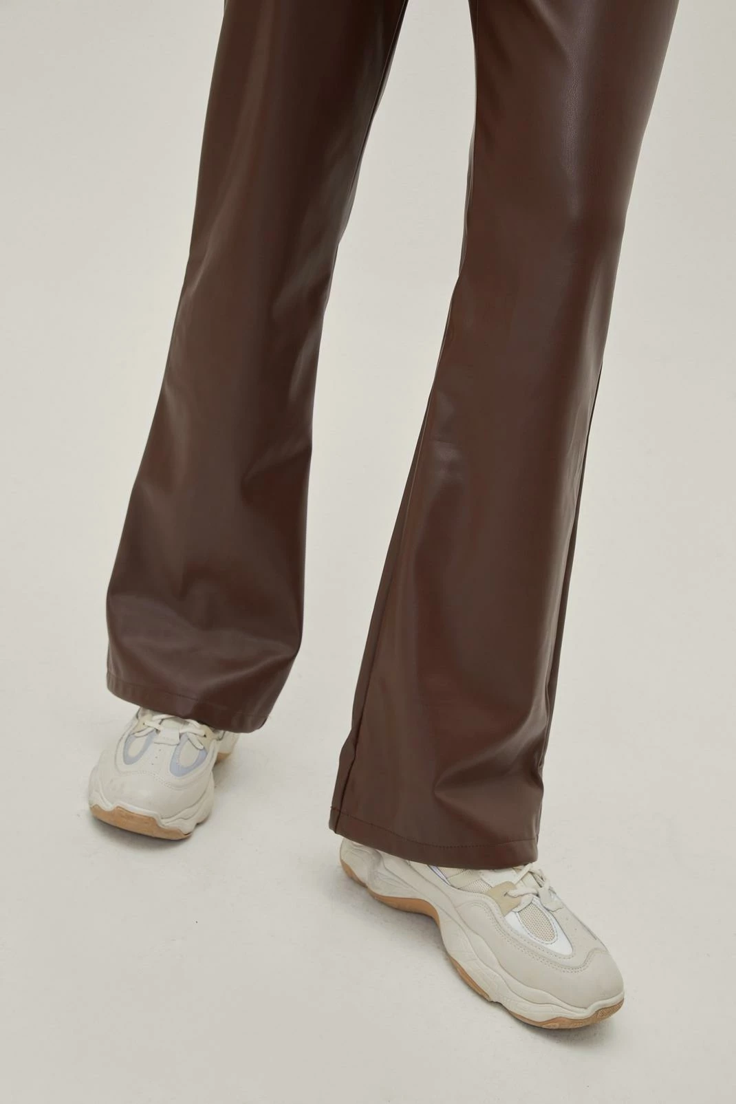 Faux Leather Fit And Flare Low Rise Pants 1 Faux Leather Fit And Flare Low Rise Pants