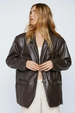 Faux Leather Oversized Blazer -Nasty Gal Sales Store Sales womens chocolate faux leather oversized blazer