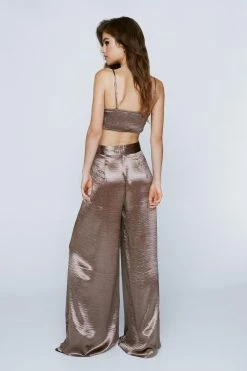 Hammered Satin Wide Leg Pants 6 Hammered Satin Wide Leg Pants -Nasty Gal Sales Store Sales womens chocolate hammered satin wide leg pants 2