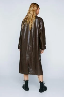 Premium Toggle Detail Faux Leather Vinyl Coat -Nasty Gal Sales Store Sales womens chocolate premium toggle detail faux leather vinyl coat 2