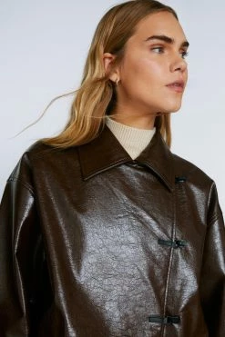 Premium Toggle Detail Faux Leather Vinyl Coat -Nasty Gal Sales Store Sales womens chocolate premium toggle detail faux leather vinyl coat