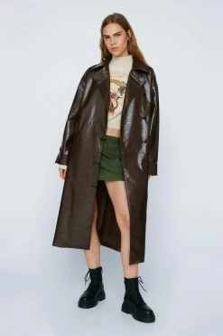Premium Toggle Detail Faux Leather Vinyl Coat -Nasty Gal Sales Store Sales womens chocolate premium toggle detail faux leather vinyl coat 3