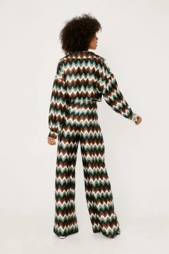Zig Zag Print Satin Wide Leg Pants -Nasty Gal Sales Store Sales womens chocolate zig zag print satin wide leg pants 2