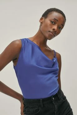 Satin Asymmetric Cowl Neck Cami -Nasty Gal Sales Store Sales womens cobalt satin asymmetric cowl neck cami 1