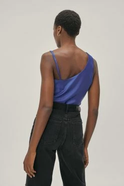 Satin Asymmetric Cowl Neck Cami -Nasty Gal Sales Store Sales womens cobalt satin asymmetric cowl neck cami 2