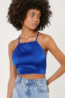 Satin Cowl Neck Cami -Nasty Gal Sales Store Sales womens cobalt satin cowl neck cami 1