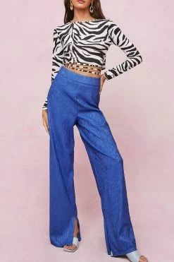 Textured Jacquard Split Hem Pants