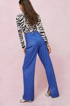 Textured Jacquard Split Hem Pants -Nasty Gal Sales Store Sales womens cobalt textured jacquard split hem pants 5