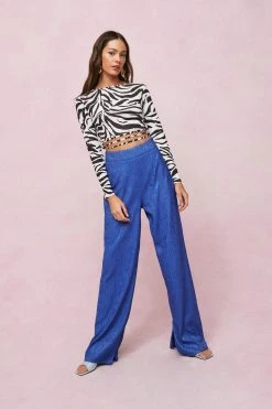 Textured Jacquard Split Hem Pants -Nasty Gal Sales Store Sales womens cobalt textured jacquard split hem pants 6