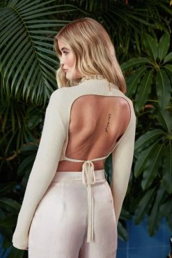 Open Tie Back Knitted Turtleneck Top -Nasty Gal Sales Store Sales womens cream backless knitted turtleneck top 6