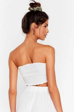 Crinkle Bandeau Tie Front Cover Up Top -Nasty Gal Sales Store Sales womens cream crinkle bandeau tie front cover up top 1