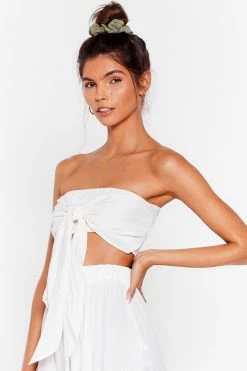 Crinkle Bandeau Tie Front Cover Up Top -Nasty Gal Sales Store Sales womens cream crinkle bandeau tie front cover up top