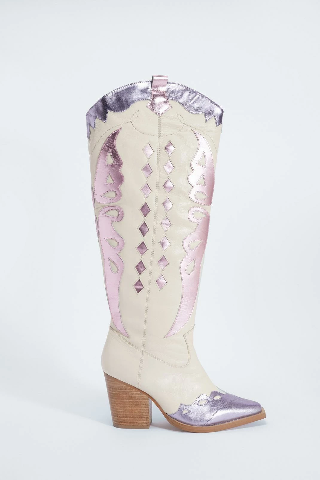 Leather Metallic Butterfly Knee High Cowboy Boots 2 Leather Metallic Butterfly Knee High Cowboy Boots - Image 2