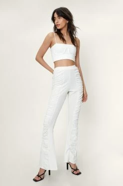 Ruched Front High Waisted Flared Pants -Nasty Gal Sales Store Sales womens cream ruched front high waisted flared pants 3