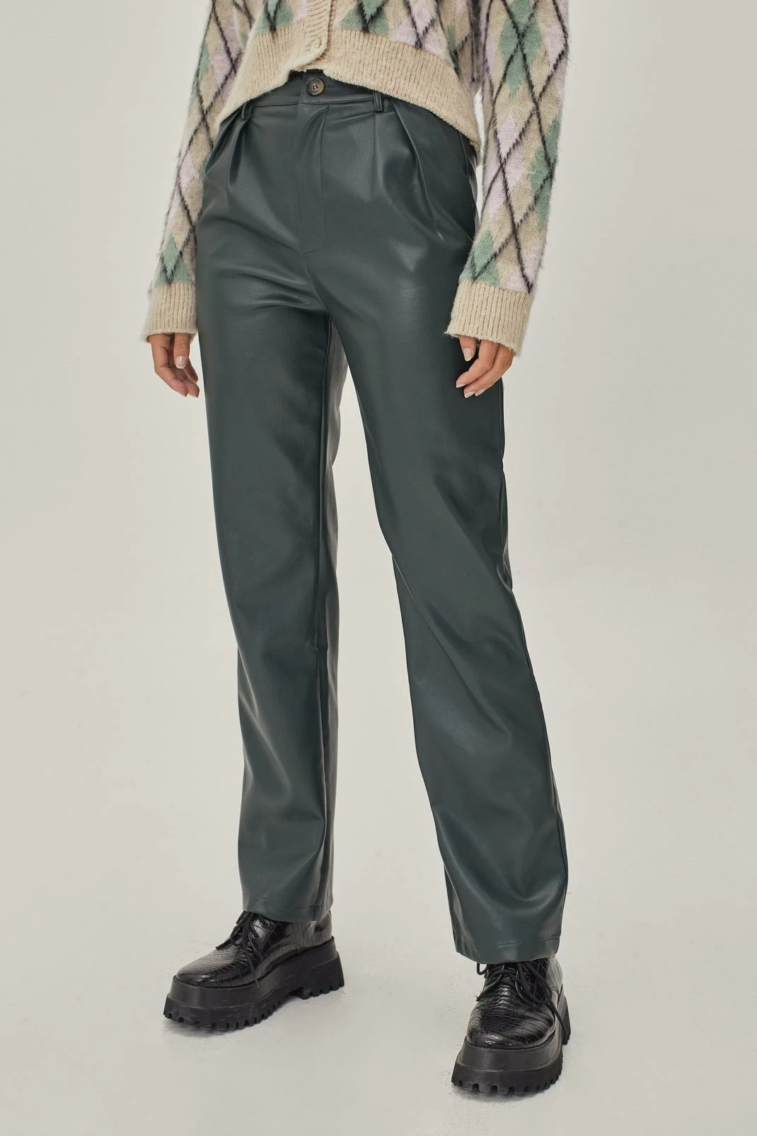Faux Leather Straight Leg Tailored Pants 1 Faux Leather Straight Leg Tailored Pants