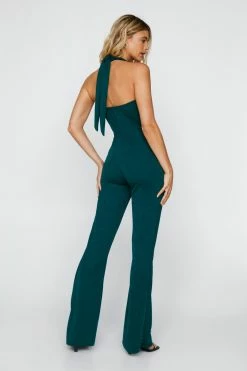 Halter Neck Kick Flare Jumpsuit -Nasty Gal Sales Store Sales womens dark20green halter neck kick flare jumpsuit 2