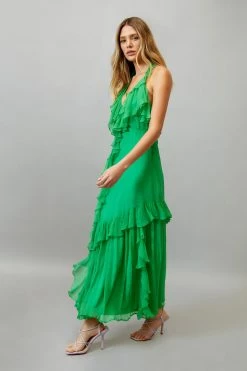 Ruffle Halter Neck Maxi Dress -Nasty Gal Sales Store Sales womens dark20green ruffle halter neck maxi dress 5