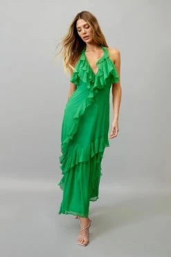 Ruffle Halter Neck Maxi Dress -Nasty Gal Sales Store Sales womens dark20green ruffle halter neck maxi dress 6