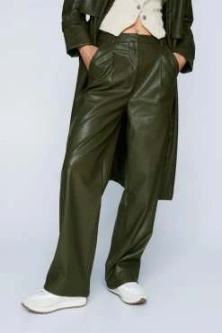 Alternative view of Premium Faux Leather Pleated Straight Leg Pants