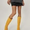 Bright Faux Suede Pointed Knee High Boots