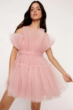 Tulle Gathered Volume Mini Dress -Nasty Gal Sales Store Sales womens dusky20pink tulle gathered volume mini dress 3