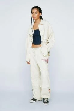 Embroidered Beaded Oversized Pocket Shacket