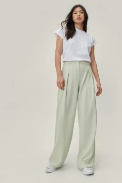 Pleat Front Super Wide Leg Pants -Nasty Gal Sales Store Sales womens ecru pleat front super wide leg pants 1